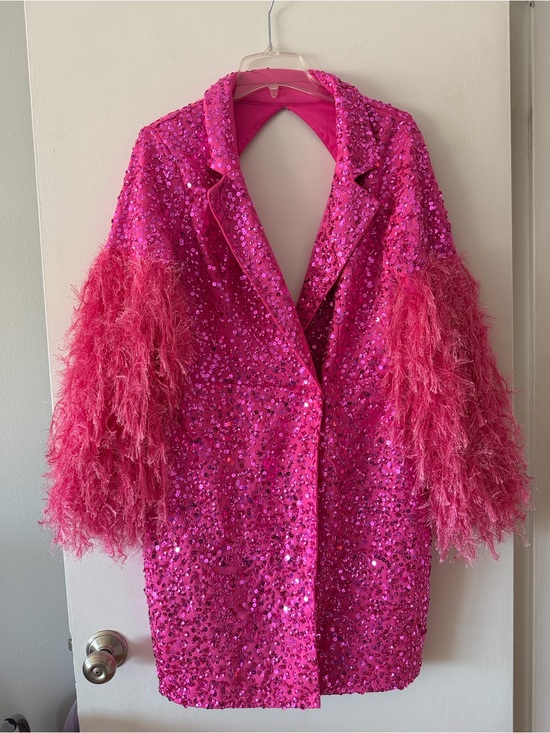 ASOS Dresses & Skirts - ASOS LUXE Pink Sequin Blazer Dress Backless Fringed Shag Sleeves Sz 12 NWT